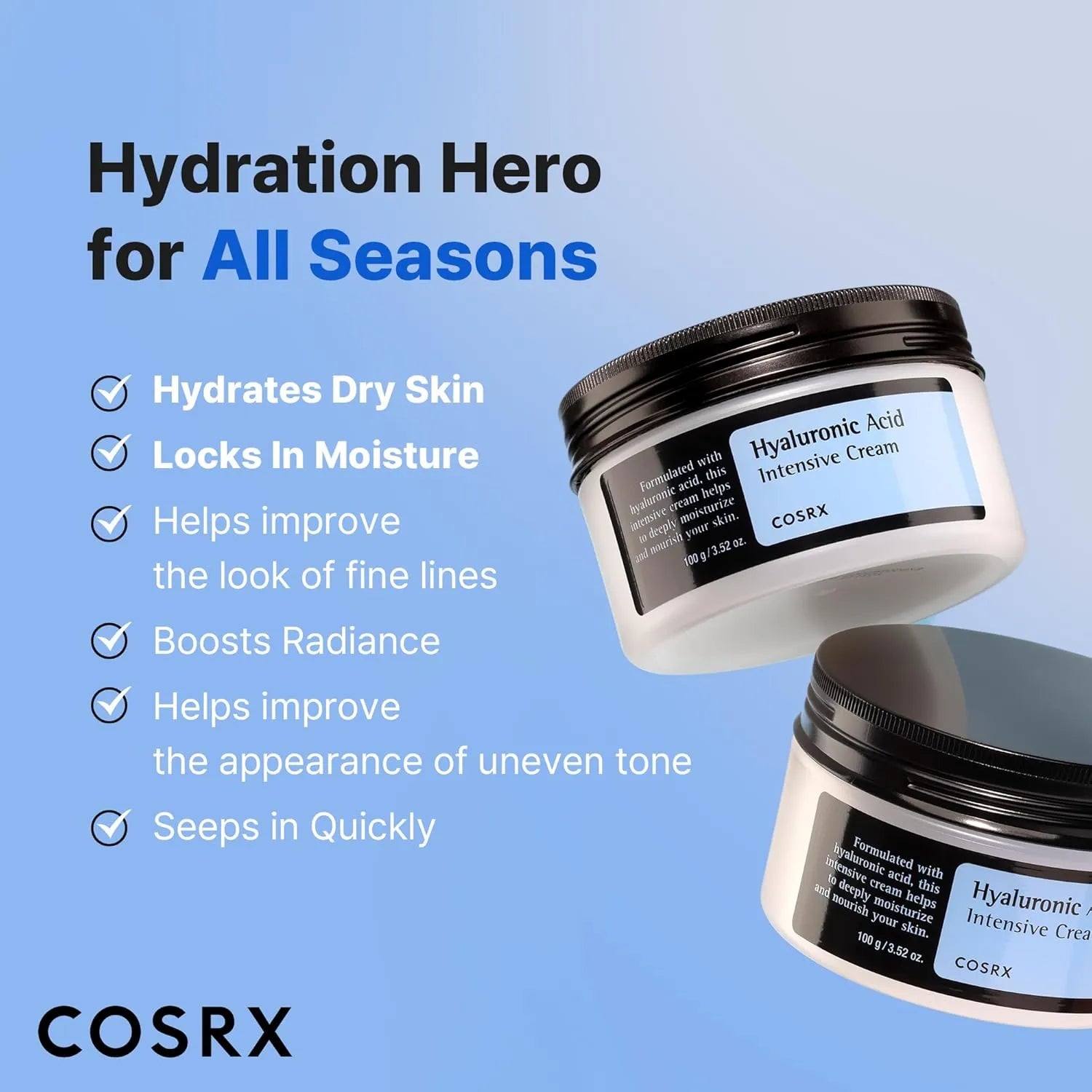 COSRX Hyaluronic Acid Cream benefits including hydration, moisture lock, and radiance