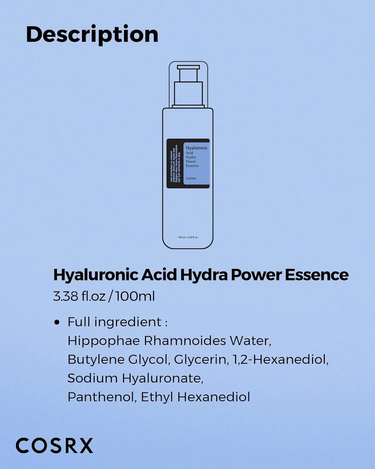 COSRX Hyaluronic Acid Hydra Power Essence full ingredient list and product description