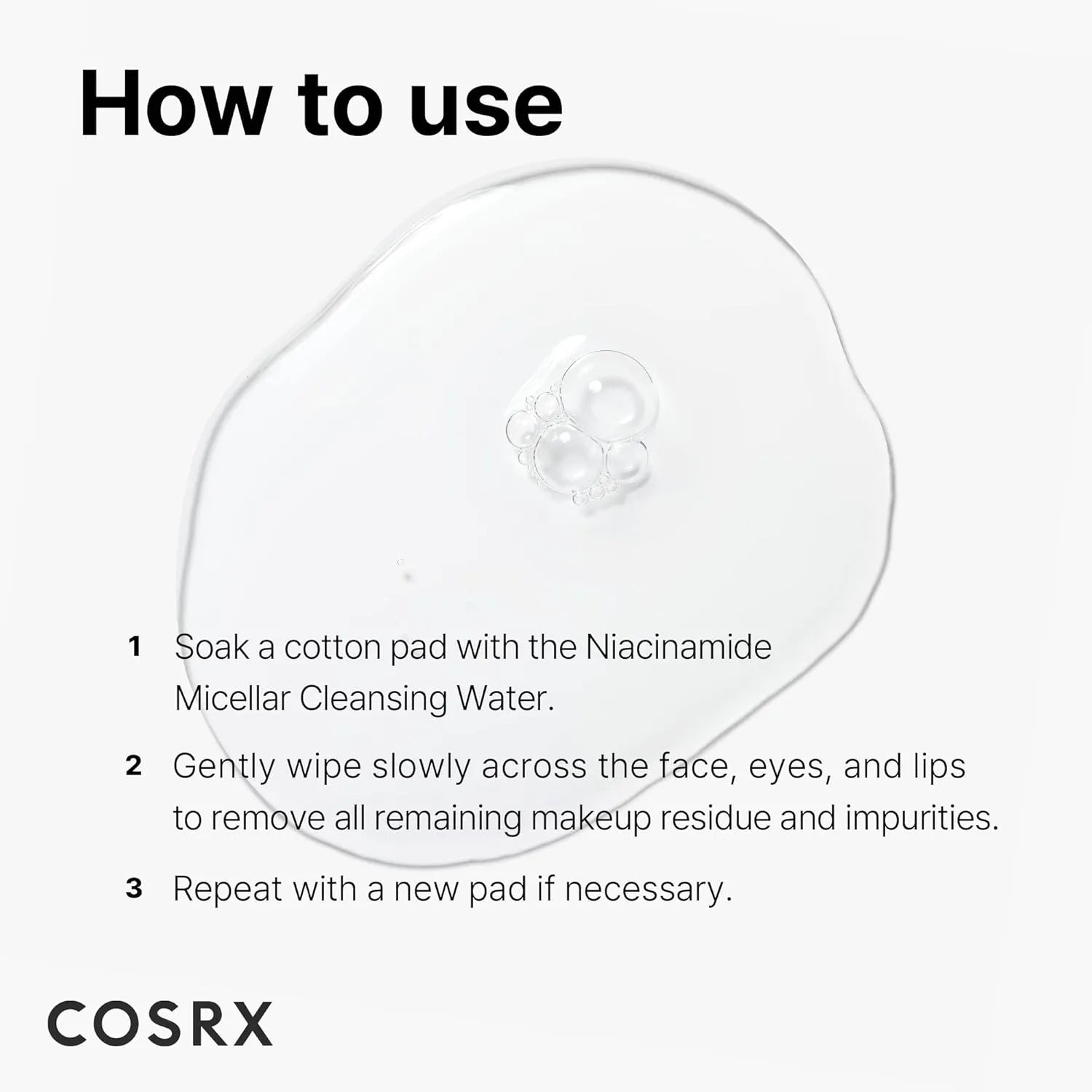 How to use COSRX low pH niacinamide micellar cleansing water with cotton pad