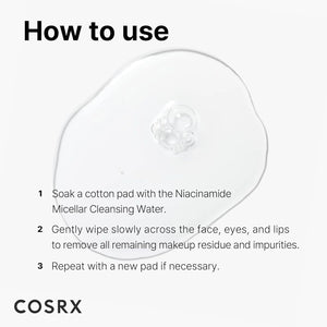 How to use COSRX low pH niacinamide micellar cleansing water with cotton pad