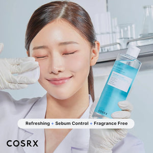 Model using COSRX low pH niacinamide micellar cleansing water on sensitive skin