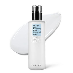 COSRX Oil Free Lotion with Birch Sap lightweight moisturizer texture and bottle