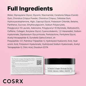 COSRX Pink Peptides Collagen Hydrogel Eye Patch packaging showing full ingredients list