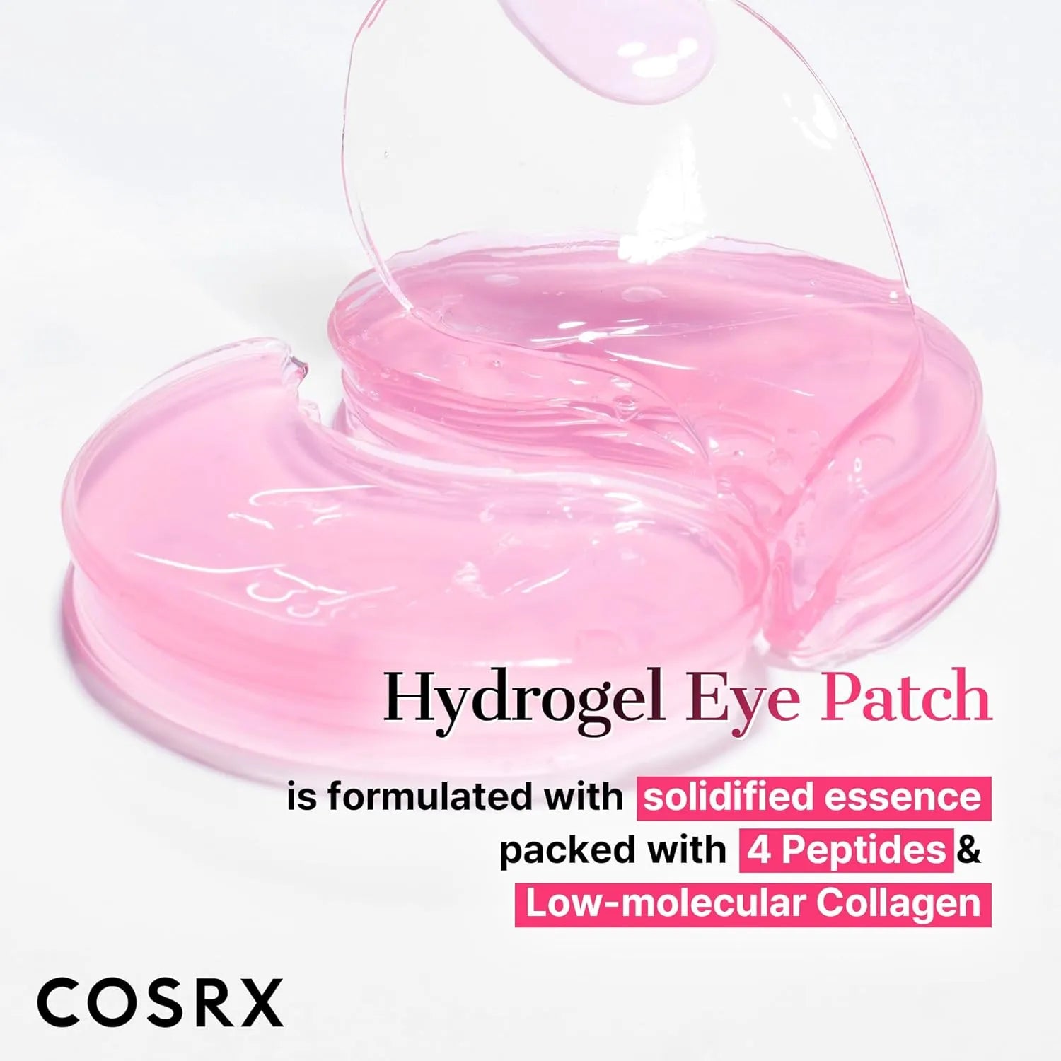 Close-up of COSRX Pink Peptides Collagen Hydrogel Eye Patch texture with peptides and collagen