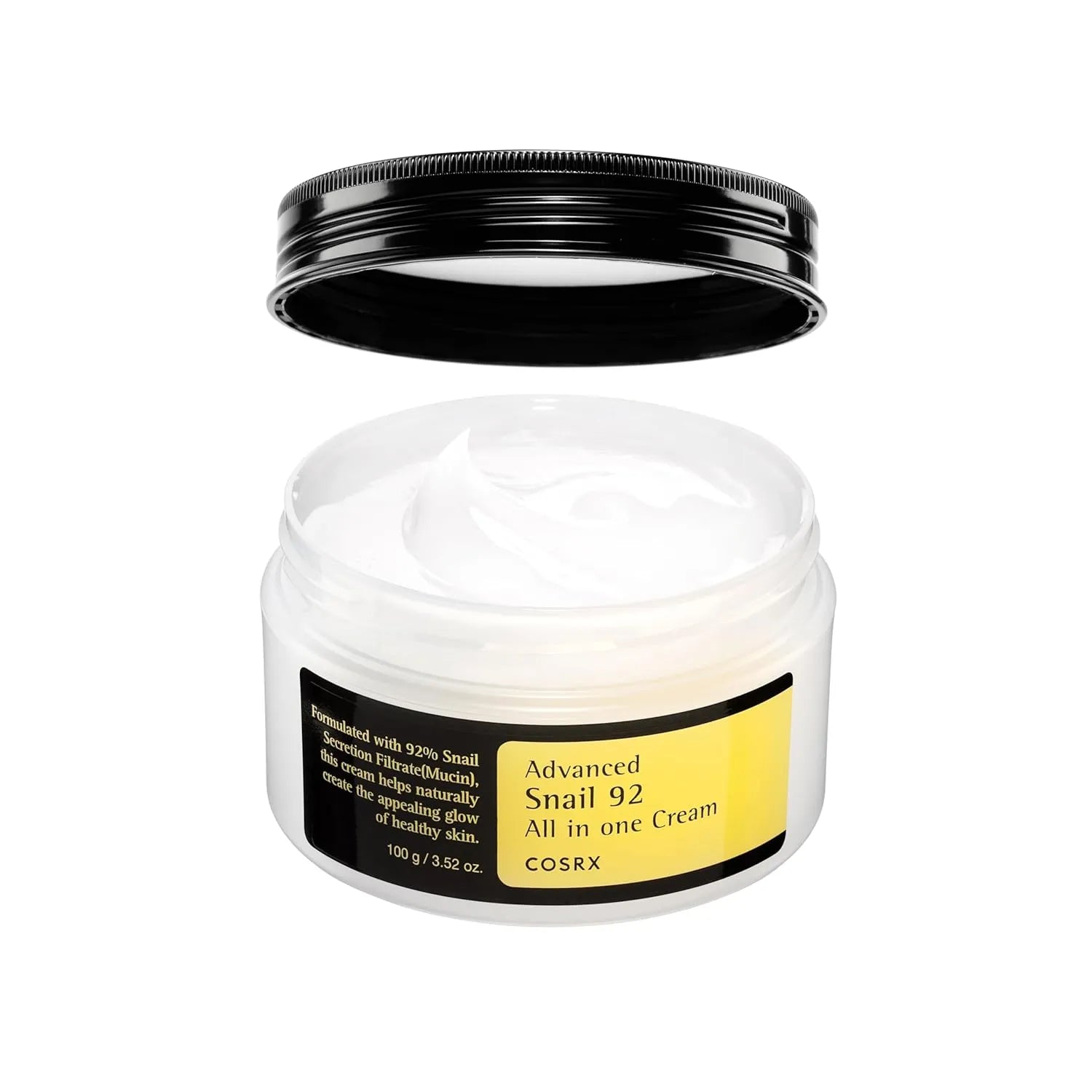Open jar of COSRX Snail Mucin 92% All In One Cream