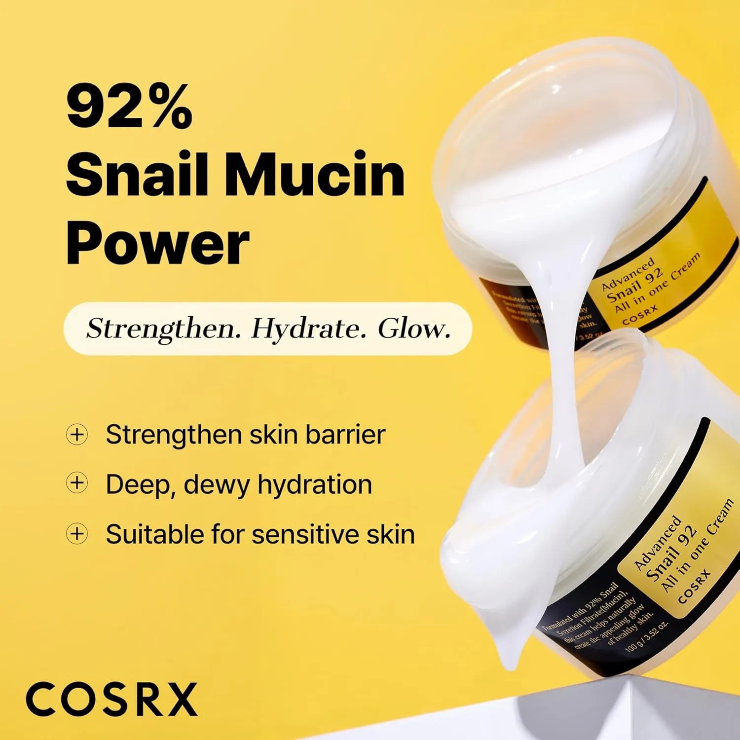 COSRX Snail Mucin 92% cream showing deep hydration and glow