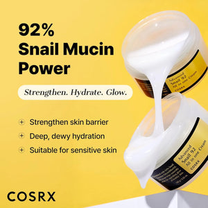COSRX Snail Mucin 92% cream showing deep hydration and glow