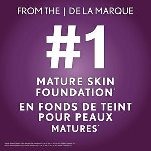 Advertisement for a mature skin foundation with '#1' and brand name on a purple background