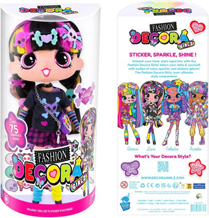 Front and back view of Decora Fashion Girlz Luna 11 inch doll retail packaging
