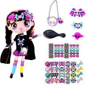 Decora Fashion Girlz Luna 11 inch doll with included stickers, hair clips, purse, and accessories