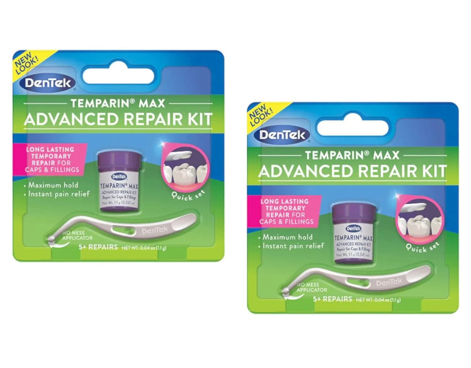 Two packages of DenTek Temparain Max Advanced Repair Kit on a white background