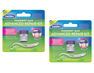 Two packages of DenTek Temparain Max Advanced Repair Kit on a white background