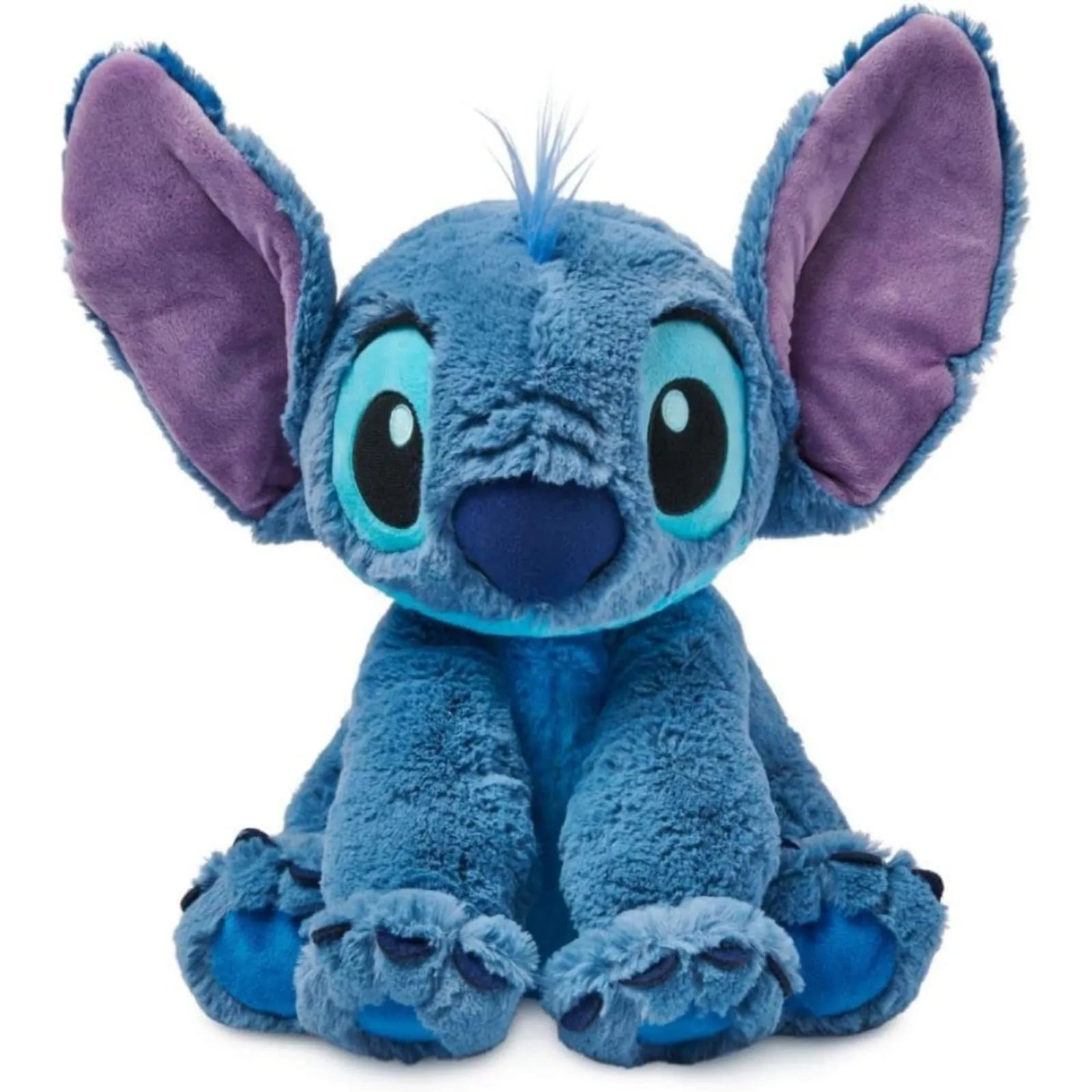 Blue plush toy with purple ears on a white background