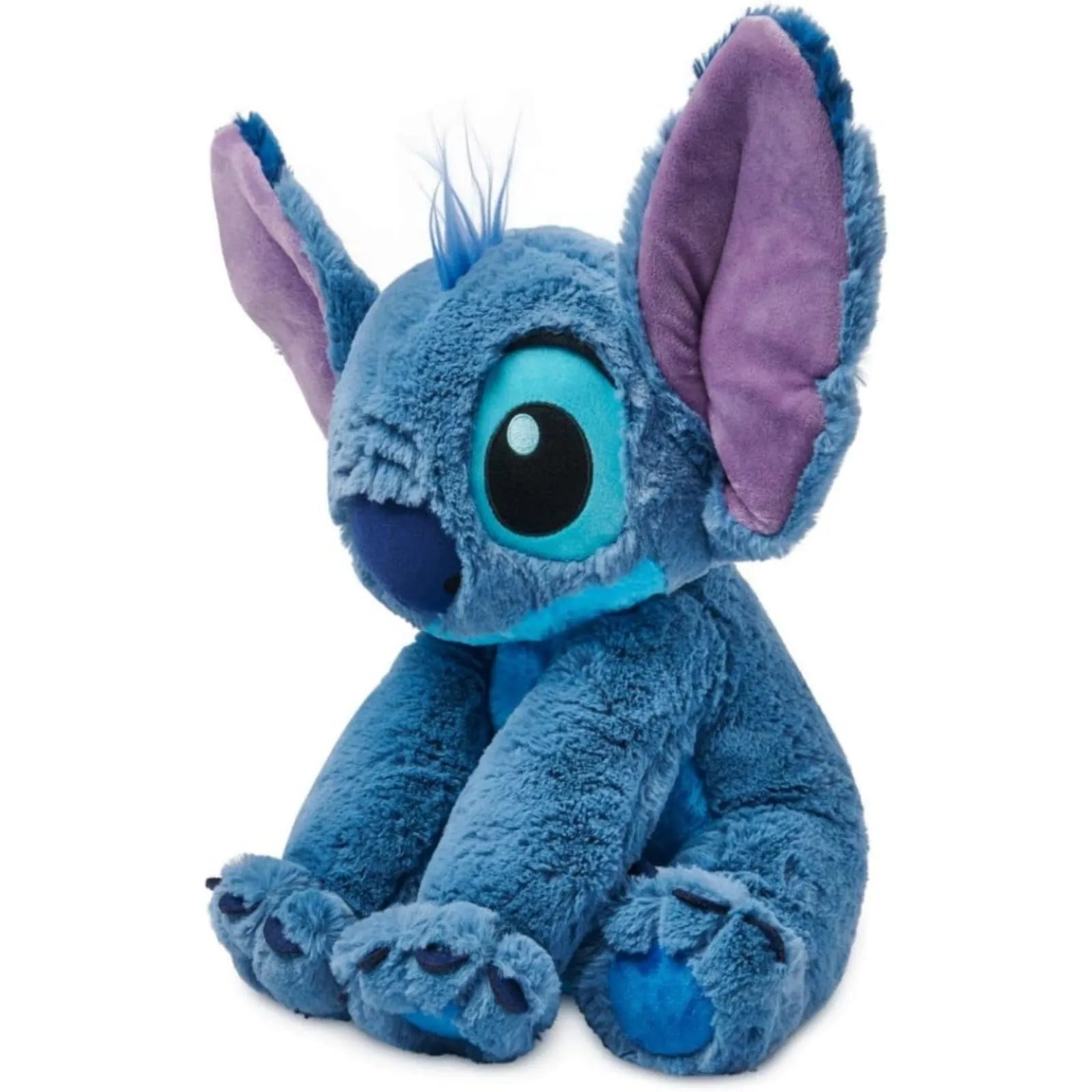 Blue plush toy with purple ears on a white background