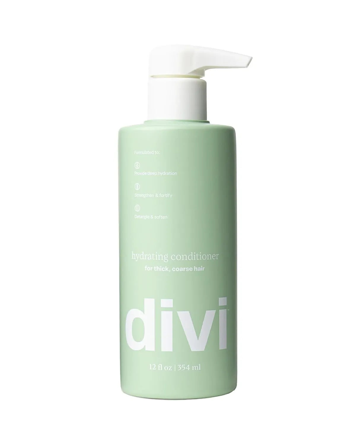 Green bottle of divi conditioner on a white background