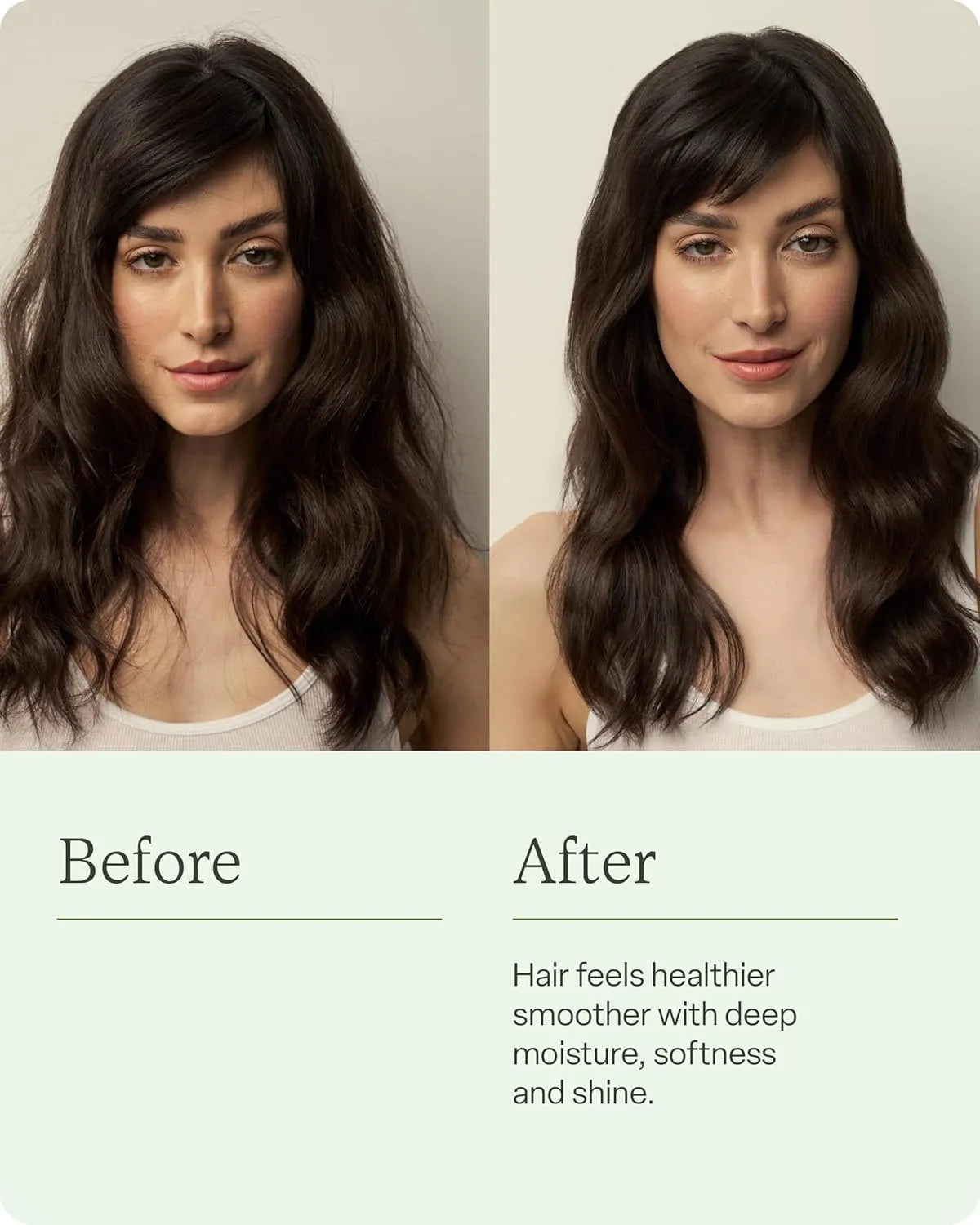 Before and after comparison showing smoother, shinier, and healthier-looking hair after using Divi Hydrating shampoo.
