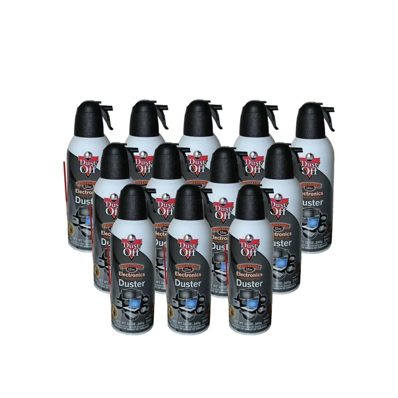 Falcon Dust-Off Professional Electronics Compressed Air Duster 12 oz 12-pack bundle, multiple cans with precision trigger nozzle for cleaning electronics.