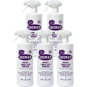 FOLEX Instant Carpet Spot Remover 32 oz spray bottles, pack of 5, powerful no-rinse carpet stain remover for pet accidents, grease, wine, and tough stains.