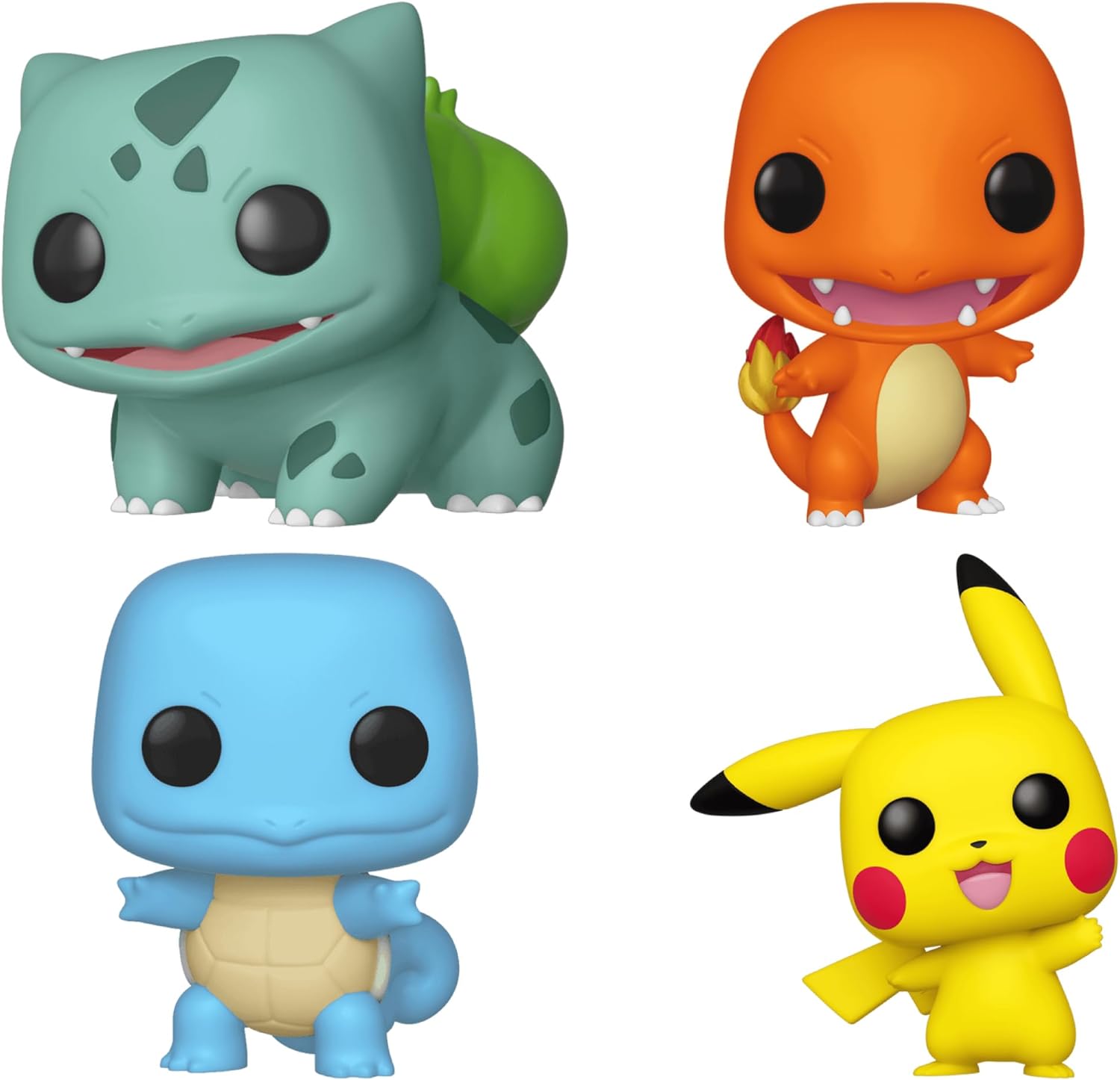 Funko Pop Pokémon Bulbasaur, Charmander, Squirtle and Pikachu vinyl figures outside box