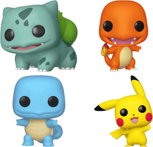 Funko Pop Pokémon Bulbasaur, Charmander, Squirtle and Pikachu vinyl figures outside box