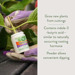 Garden Safe TakeRoot Rooting Hormone container highlighting grow new plants from cuttings benefit.