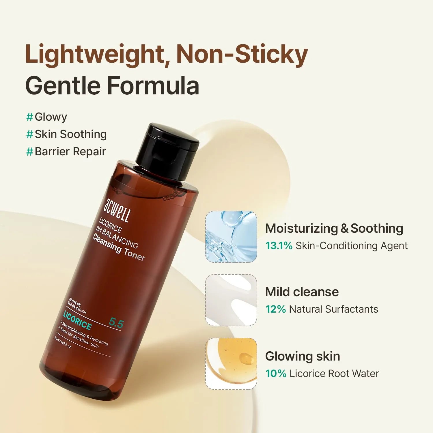 lightweight non sticky licorice toner with soothing and barrier repair benefits