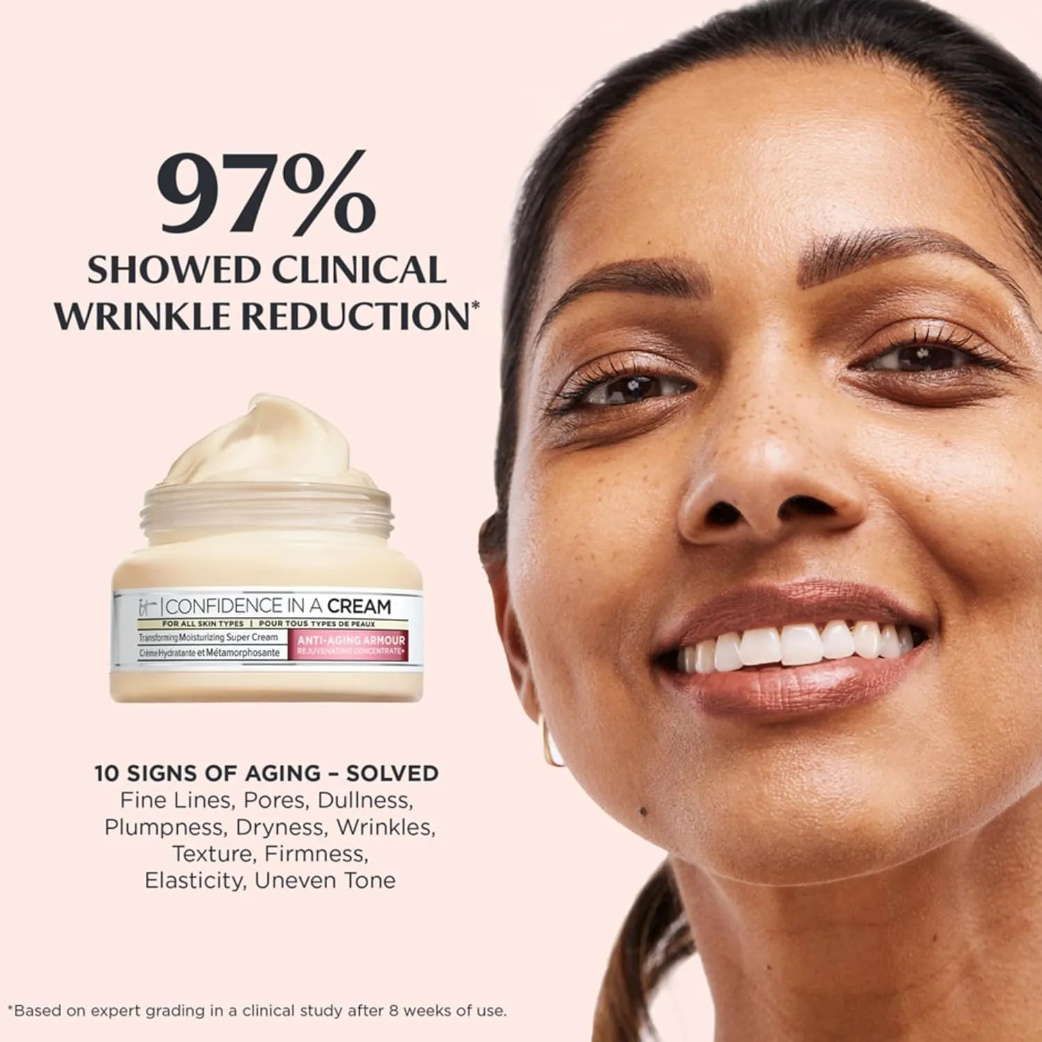 IT Cosmetics Confidence in a Cream anti aging moisturizer clinically shown to reduce wrinkles and improve firmness after 8 weeks