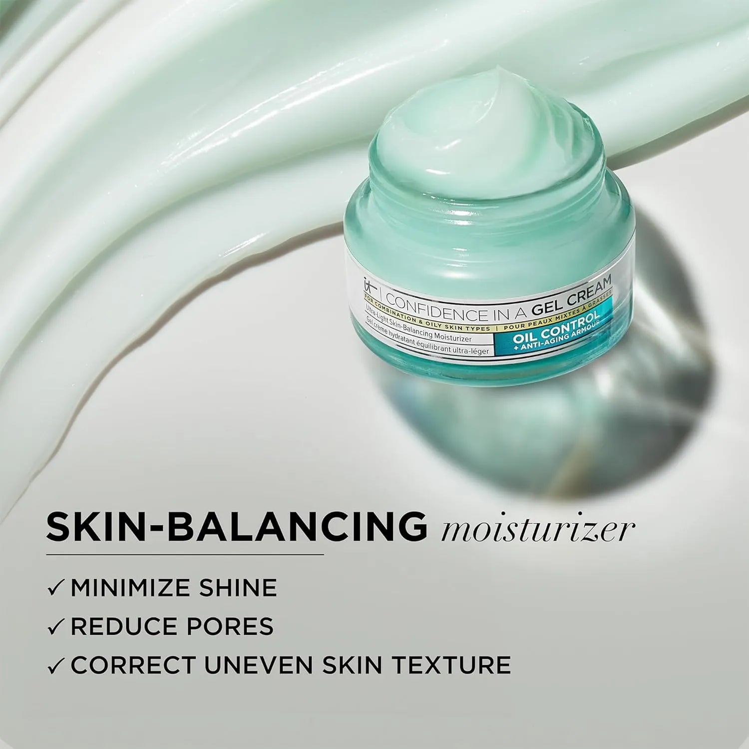 IT Cosmetics Confidence in a Gel Cream lightweight oil free moisturizer with fresh water gel texture for oily skin