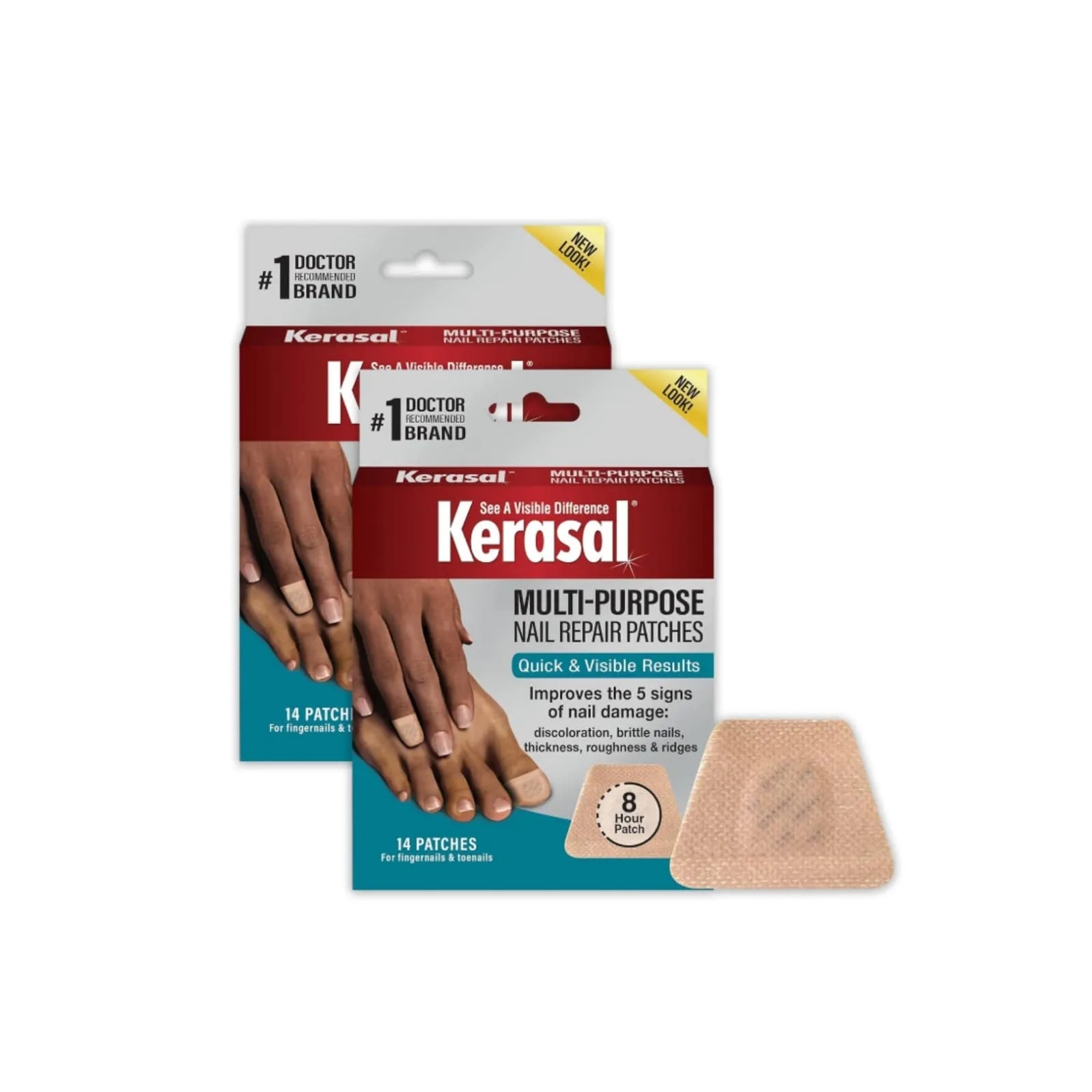 Kerasal multi purpose nail repair patches 14 count twin pack with 8 hour overnight treatment for damaged nails