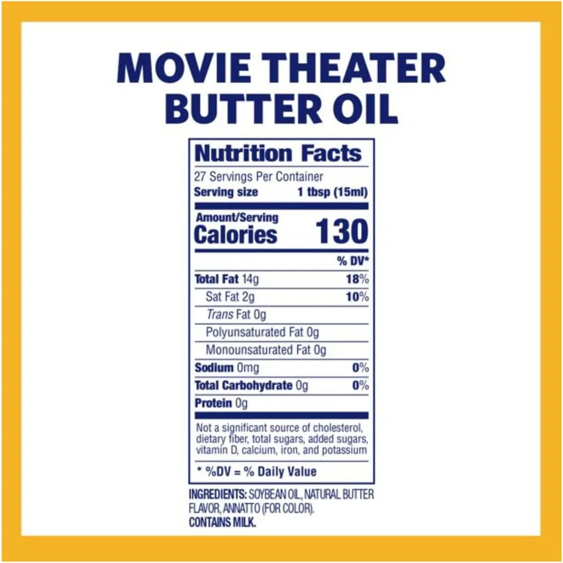 Kernel Movie Theater Butter nutrition facts label showing serving size calories and ingredients information
