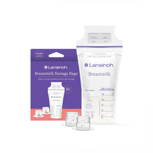 Lansinoh breastmilk storage bags 50 count with 2 pump adapters for direct pumping and freezer milk storage
