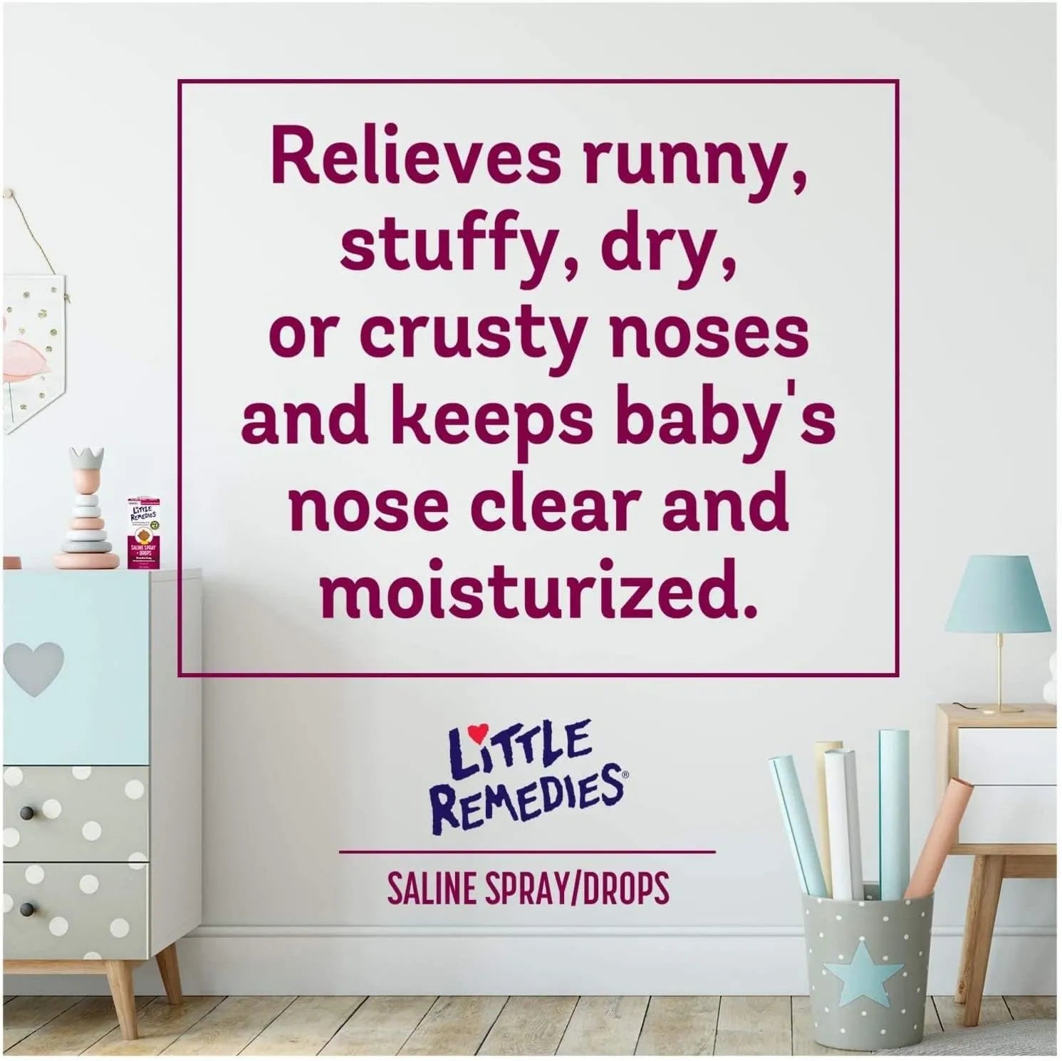 Little Remedies Saline Spray and Drops product image describing relief for runny and stuffy noses