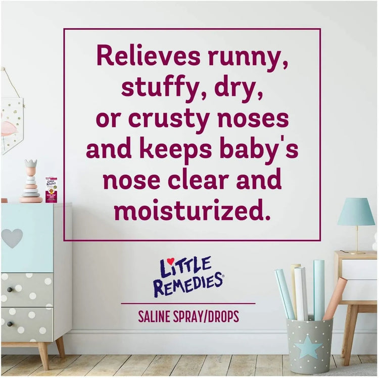 Little Remedies Saline Spray and Drops product image describing relief for runny and stuffy noses