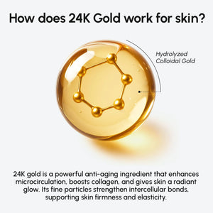 Close up illustration of hydrolyzed colloidal 24K gold used in MAREE V Line Lifting Mask for skin conditioning.
