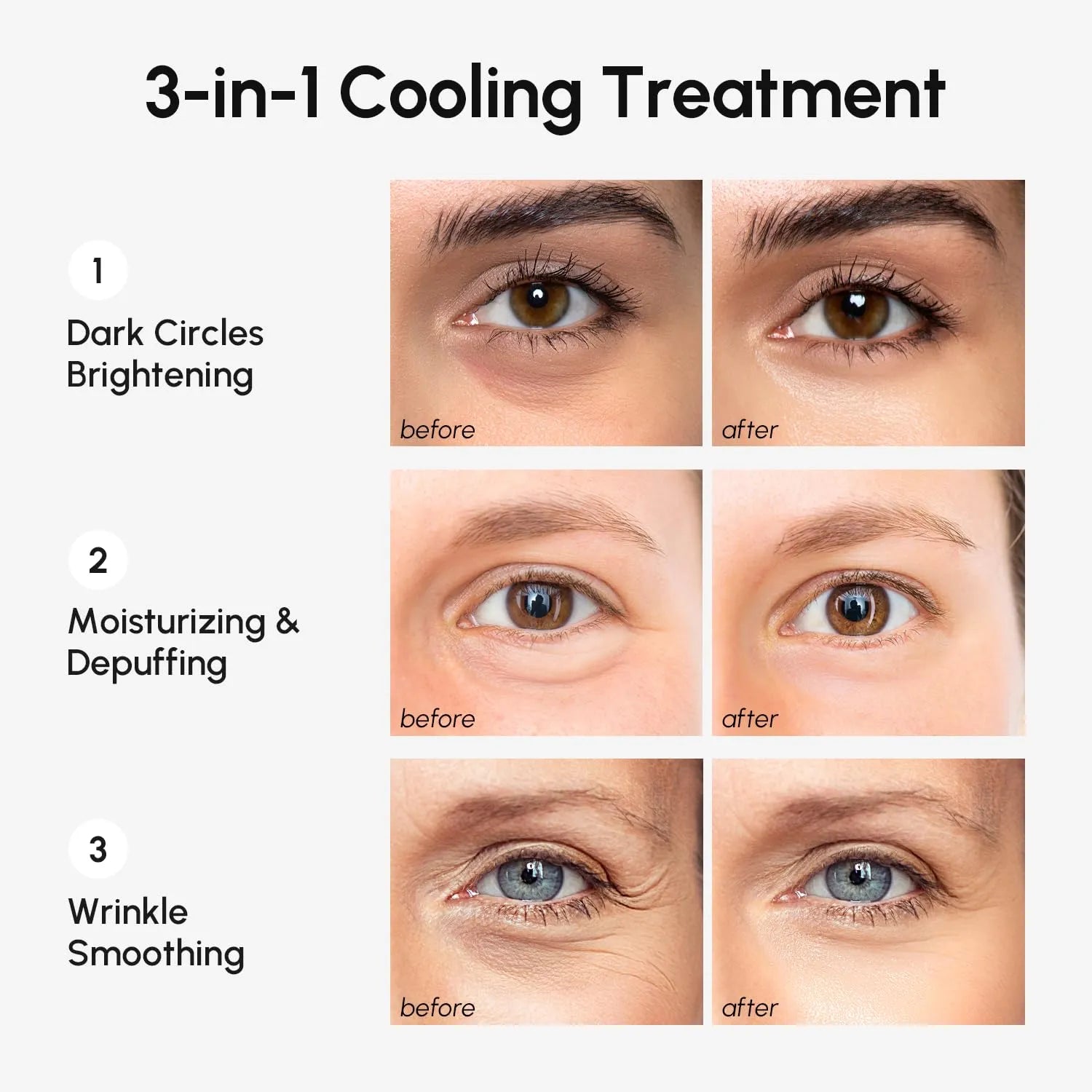 Before and after comparison images showing improvement in under eye appearance after using MAREE gel patches.