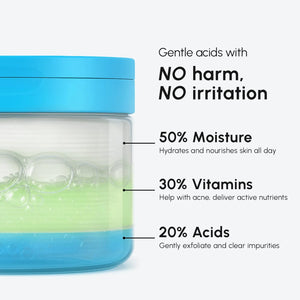 MAREE Glycolic Acid Facial Polish formula showing balance of moisture, vitamins, and exfoliating acids for daily skincare.