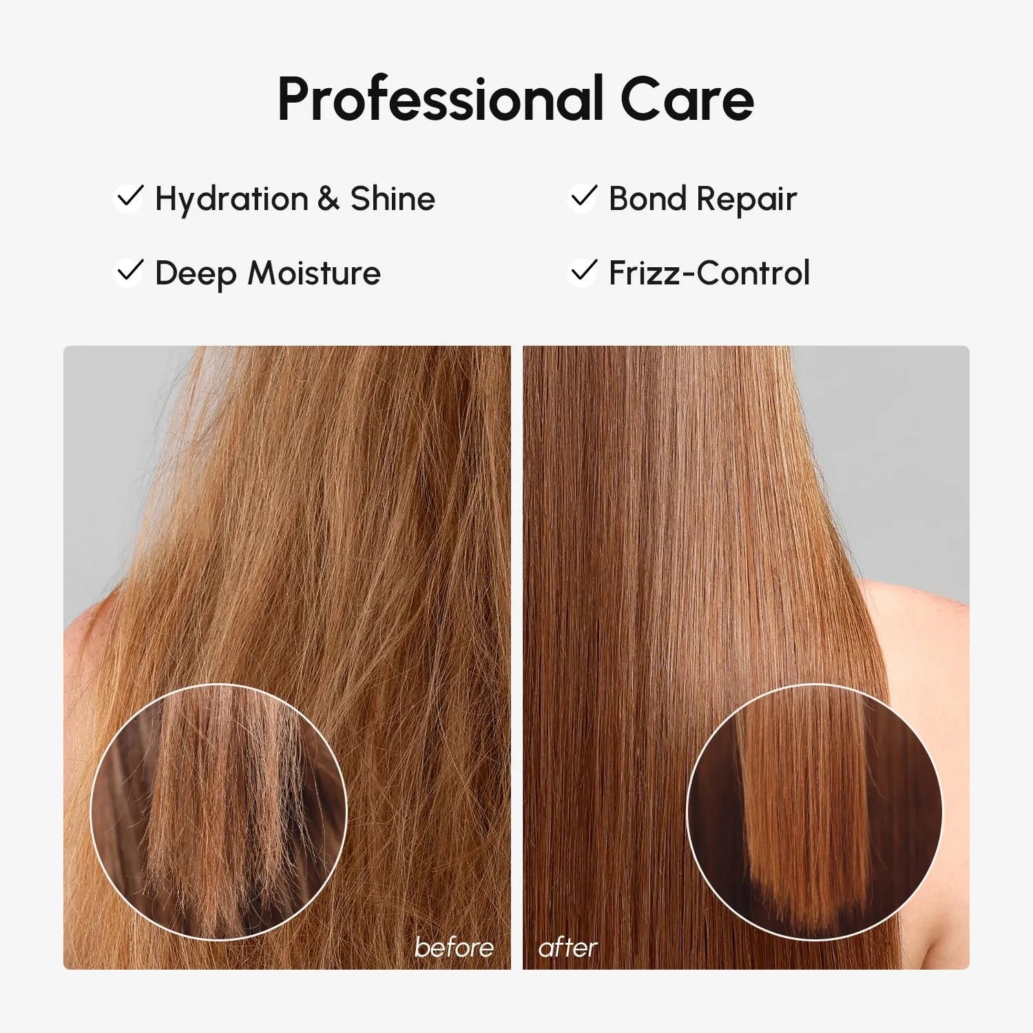 Side by side before and after hair comparison after using MAREE Keratin Hair Mask
