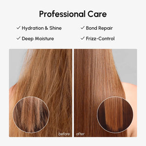 Side by side before and after hair comparison after using MAREE Keratin Hair Mask