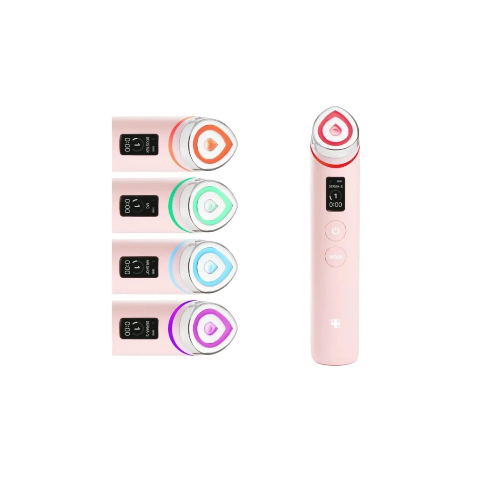 close up of medicube Booster Pro Pink showing booster, MC, air shot, and derma shot modes