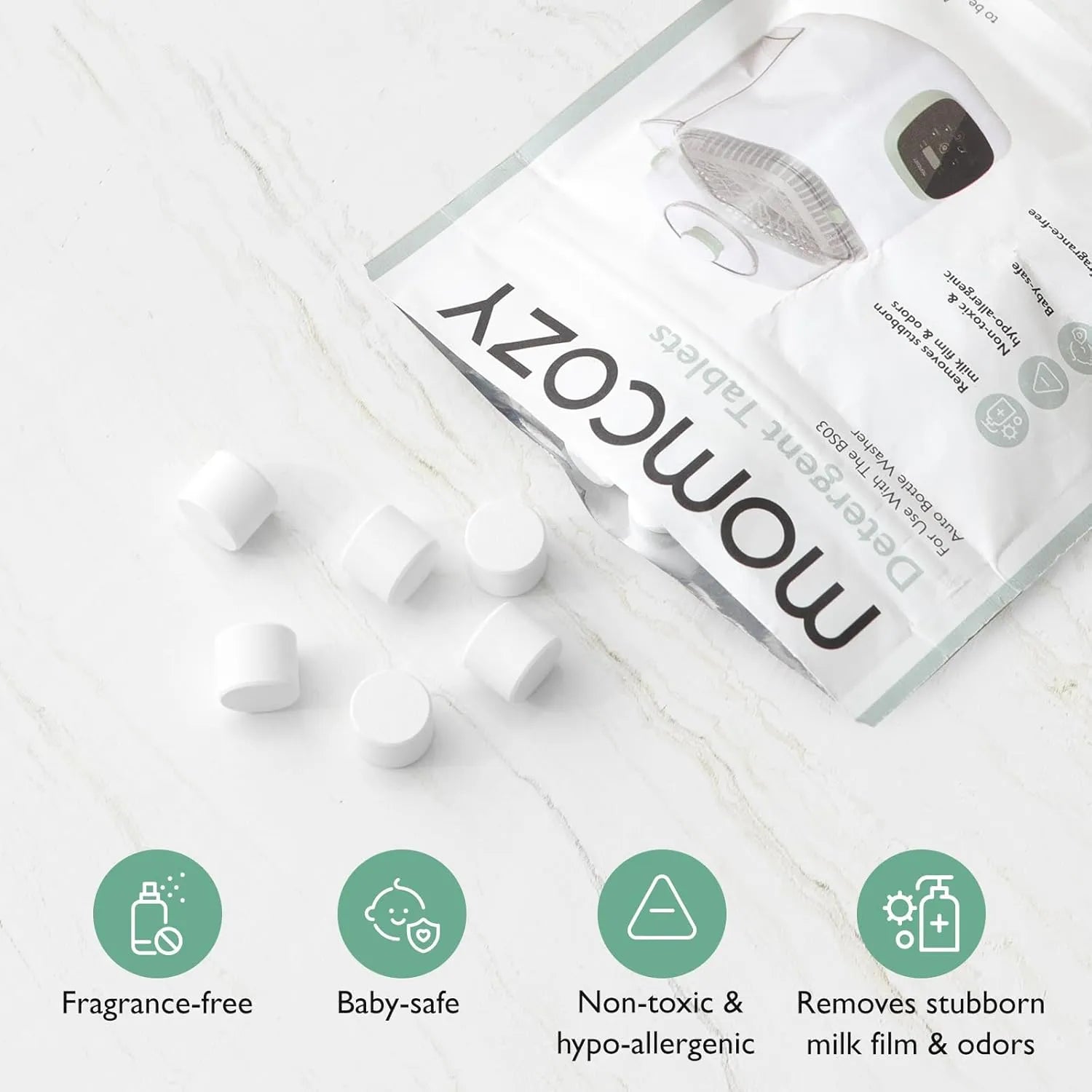Momcozy KleanPal Pro detergent tablets fragrance free baby safe non toxic bottle washer cleaning tablets