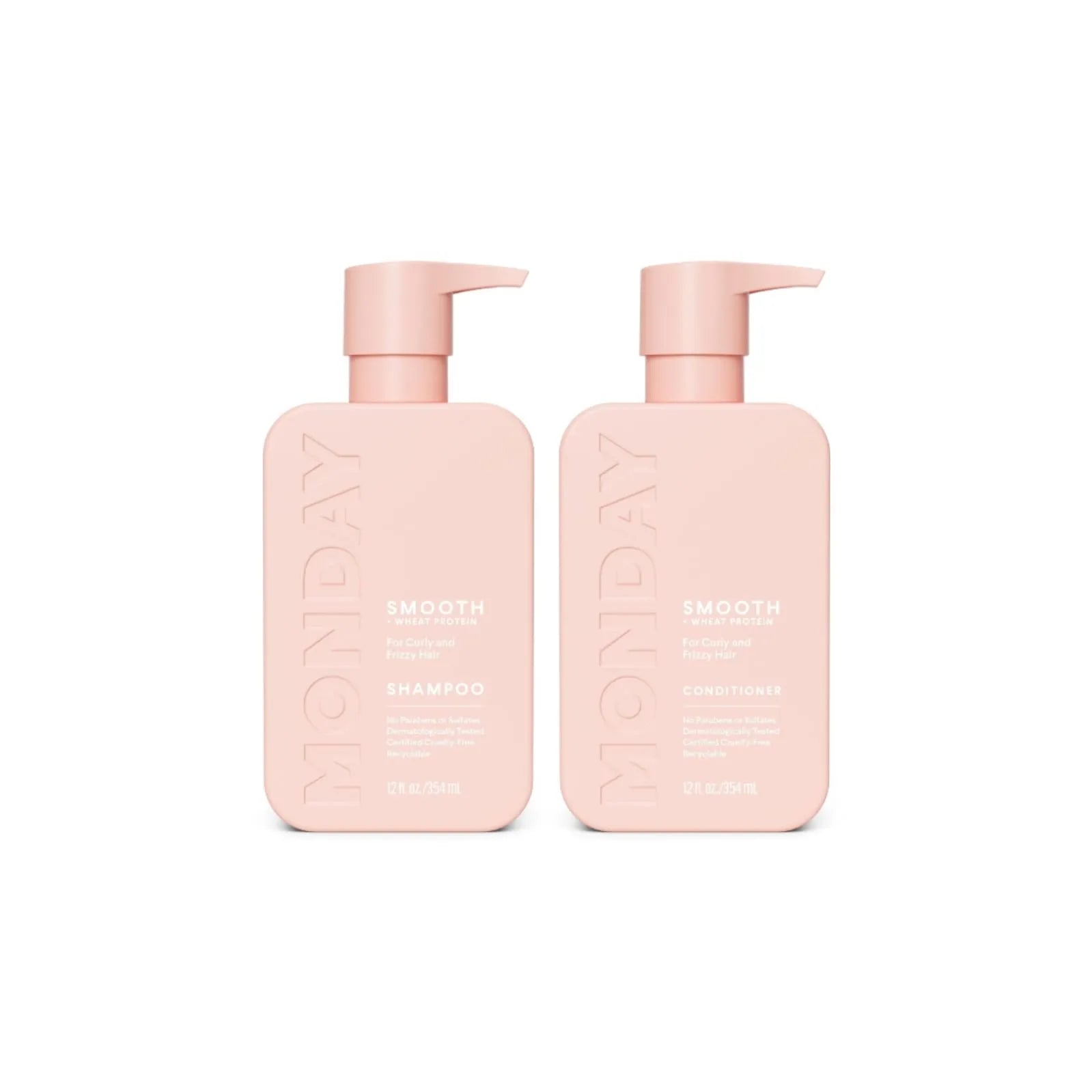 MONDAY Haircare Smooth shampoo and conditioner 12 oz bottles pink packaging