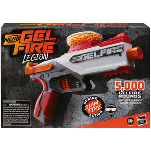 Nerf Pro Gelfire Legion blaster retail packaging showing 5000 gel rounds and spring action feature