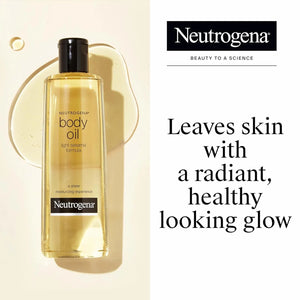 Neutrogena Body Oil Light Sesame Formula 16 fl oz bottle on beige background.