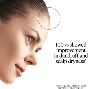Close-up of woman’s scalp and hairline with Neutrogena T/Gel Scalp Relief Shampoo claim graphic.