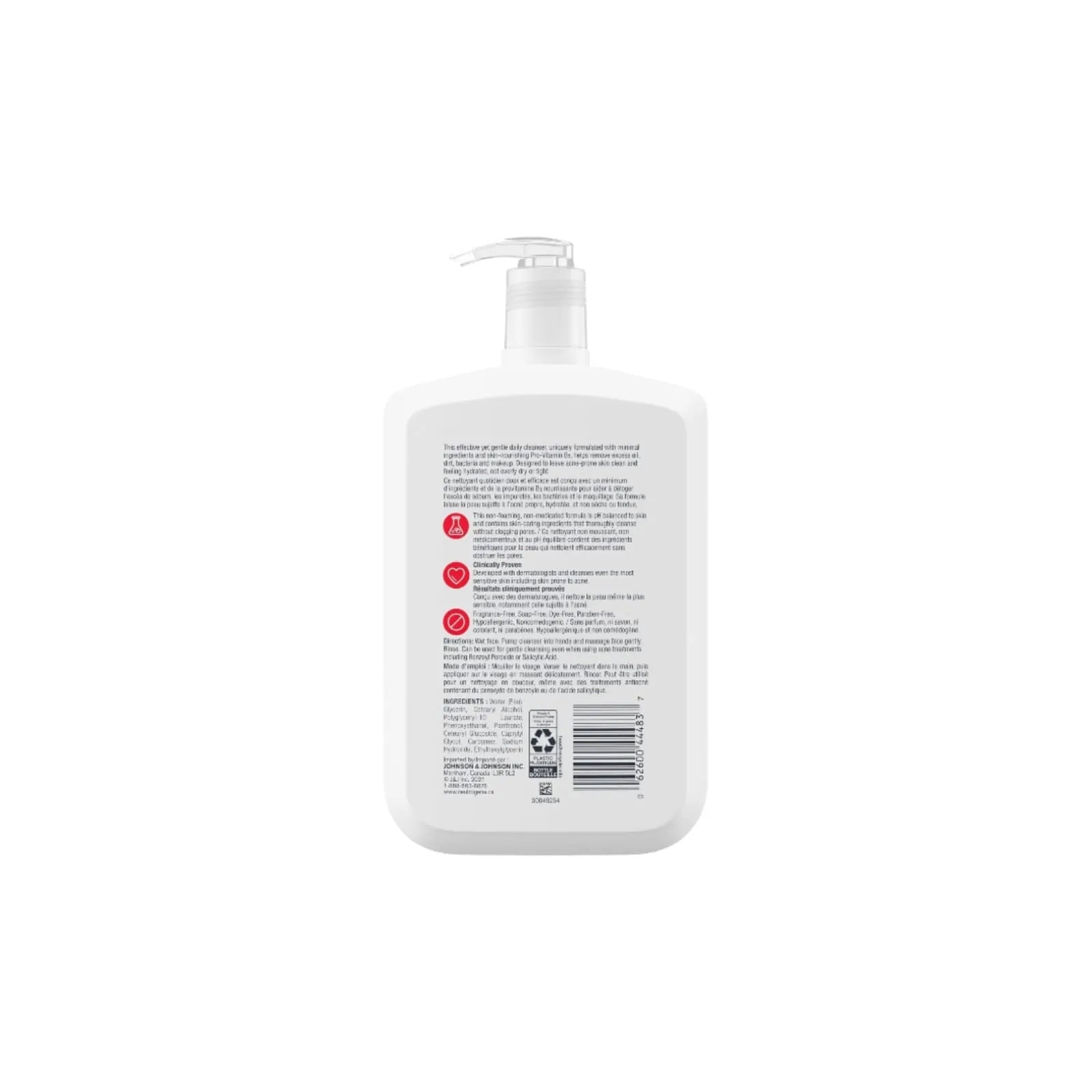 Back view of Neutrogena Ultra Gentle Cleanser with Vitamin B5 showing ingredients and directions.