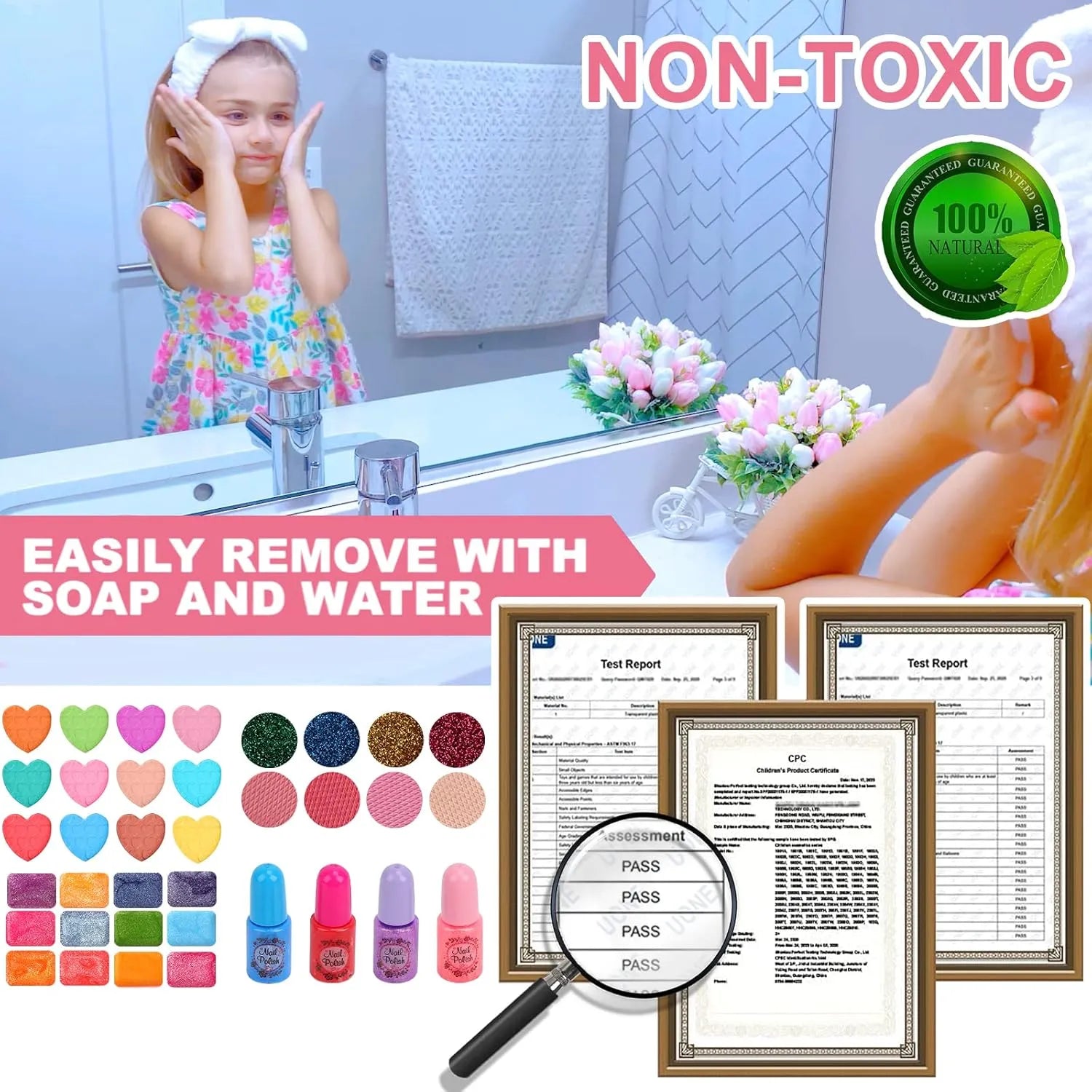 Non toxic washable kids makeup kit easily removed with soap and water safe cosmetic play set for girls