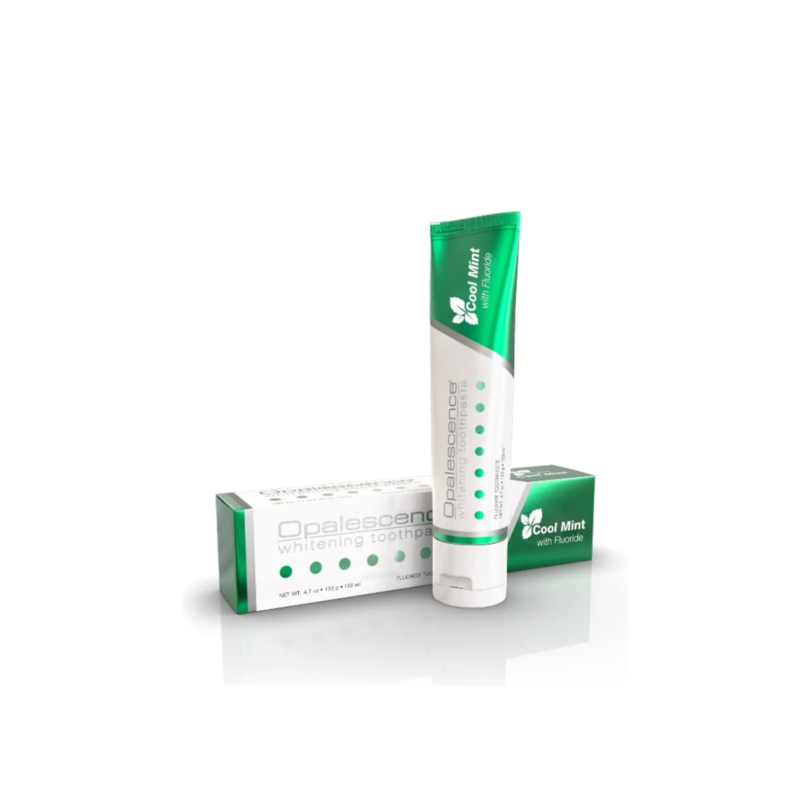 Opalescence Whitening Toothpaste Cool Mint with Fluoride 4.7 oz tube displayed with retail packaging box.