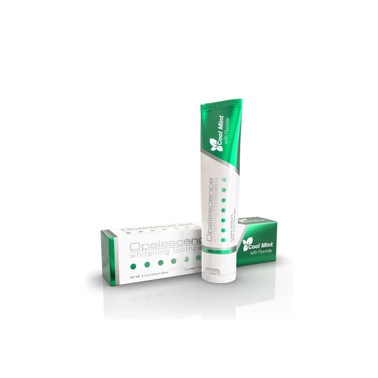 Opalescence Whitening Toothpaste Cool Mint with Fluoride 4.7 oz tube displayed with retail packaging box.