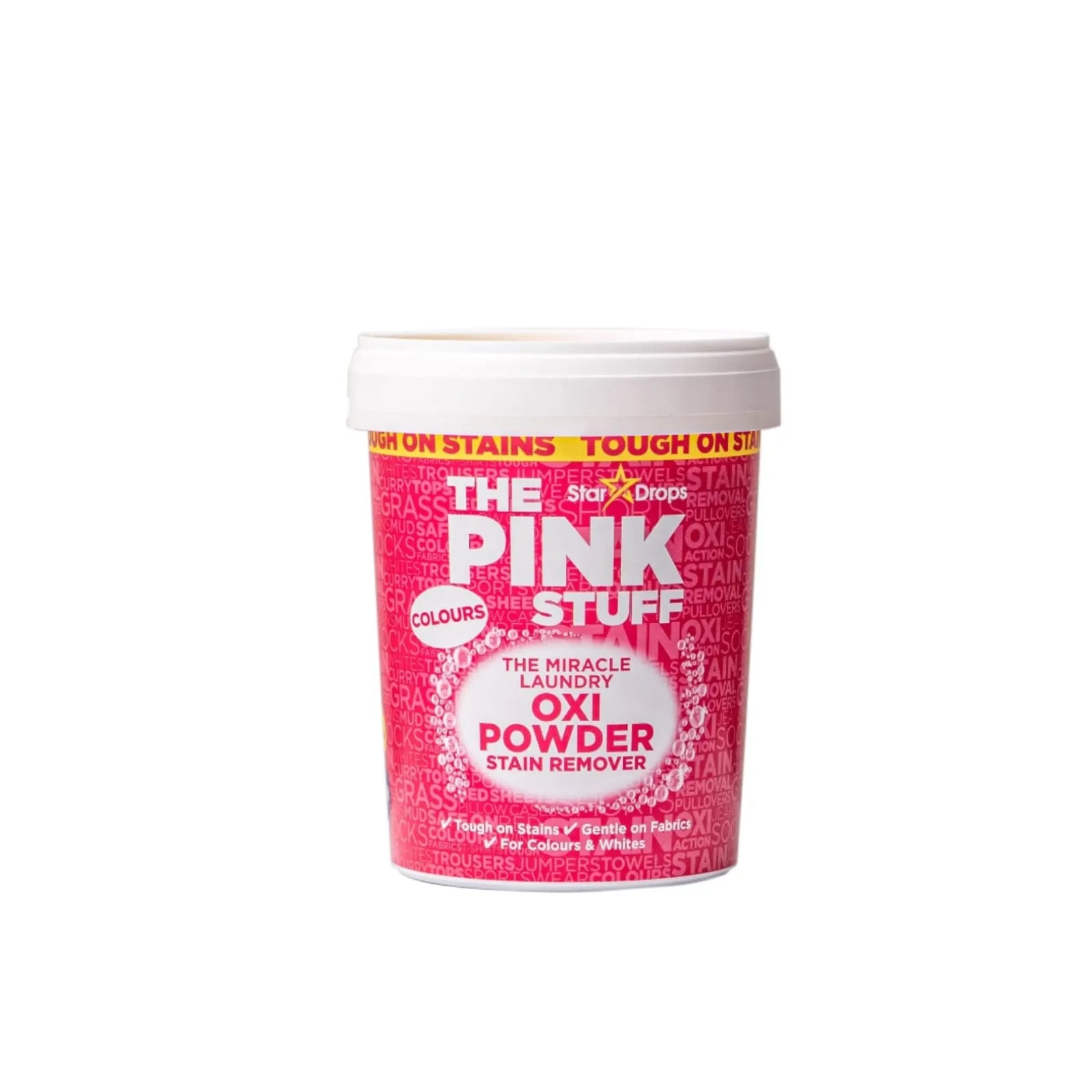 Close-up of The Pink Stuff Miracle Laundry Oxi Powder Stain Remover for Colours 1kg container