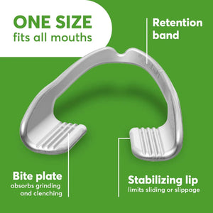 Plackers Grind No More dental night guard one size fits all design with bite plate and stabilizing lip